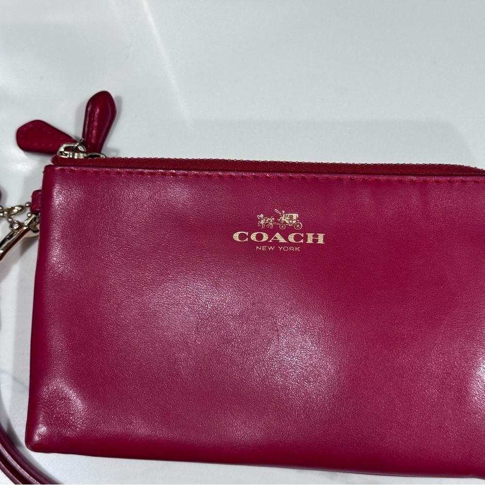 Coach • Wristlet Wallet • Red/Burgundy • Corner Zipper - Picture 6 of 15